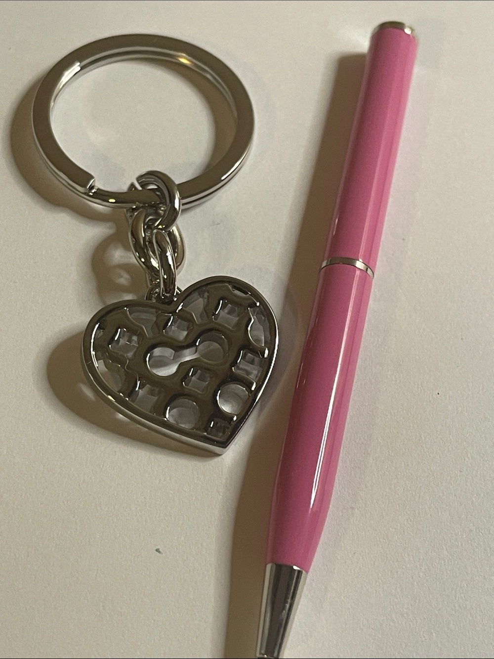 Coach Silver Heart Keychain with Pink Coach Pen